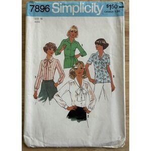 VTG Simplicity Pattern 7896 Misses' Blouses In 3 Versions‎ Size 16 Cut Complete
